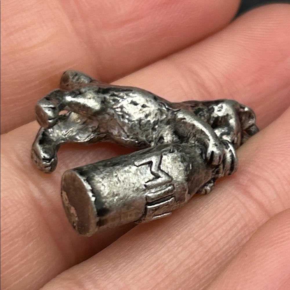 Vintage Silver Tone Metal Cat with Milk Bottle Charm / Necklace Pendant Jewelry - Picture 10 of 11
